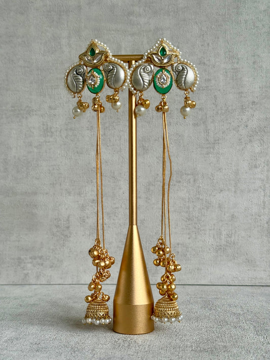 Ayura Designs Sozni Kashmiri Earrings – Meenakari with Emerald Green & Diamond-Cut Detailing