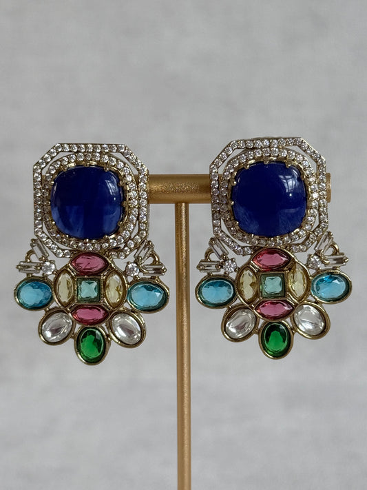 Ayura Designs Inez Earrings – Cobalt Blue Multicolour Statement Studs in Gold