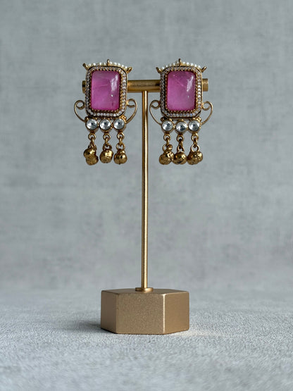 Ayura Designs Aleena Earrings – Rose Pink Stone Stud Earrings with Pearls & Ghungroo Detailing