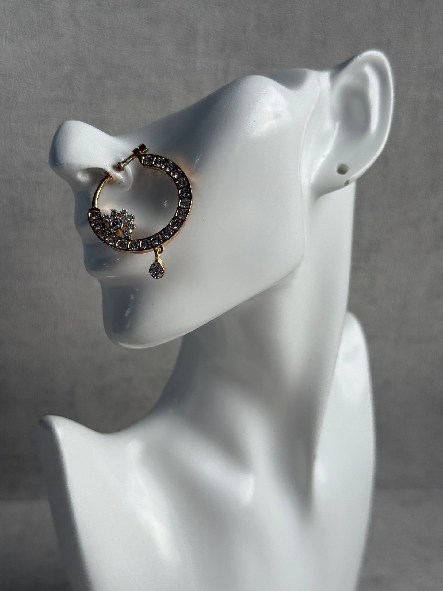 Ayura Designs Adaa Nose Ring – Crystal-Studded Adjustable Ring with Floral Accent
