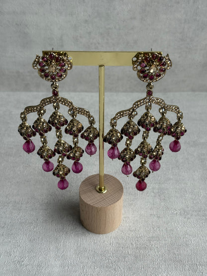 Ayura Designs Jasmine Earrings – Chandelier Earrings with Rose Pink Beads & Antique Gold Detailing