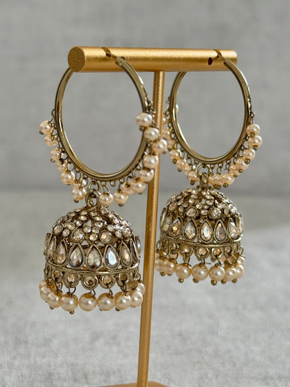 Ayura Designs Jugni Bali Jhumkas – Antique Gold with Royal Blue Beads