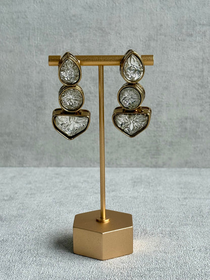 Ayura Designs Zella Earrings – Carved Crystal with Gold Frame Detailing