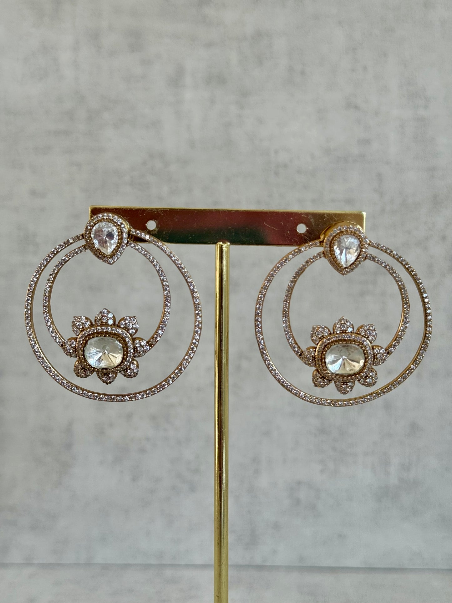 Ayura Designs Eden Hoops – Antique Gold Floral Double Hoops with Moissanite Stones