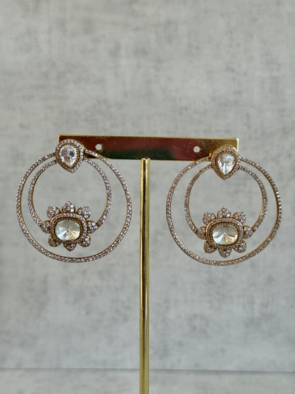 Ayura Designs Eden Hoops – Antique Gold Floral Double Hoops with Moissanite Stones