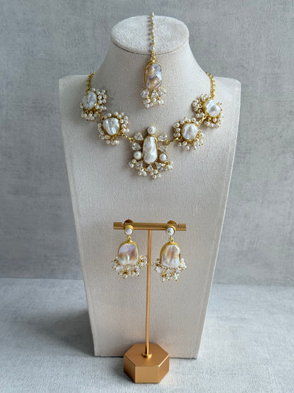 Ayura Designs Niamh Set with Tikka & Earrings - Baroque Pearl, Mother of Pearl & Crystals