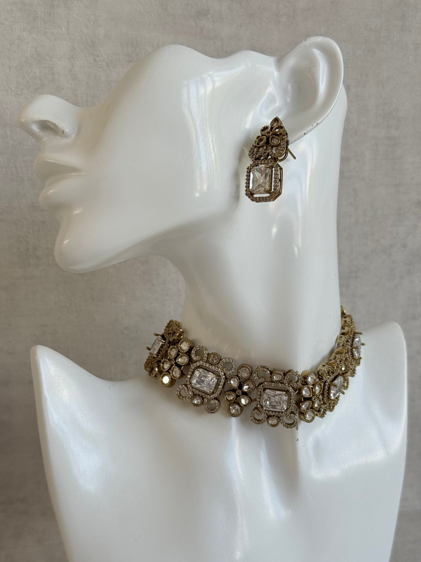 Ayura Designs Celine Set with Earrings – Moissanite Crystal Statement Set