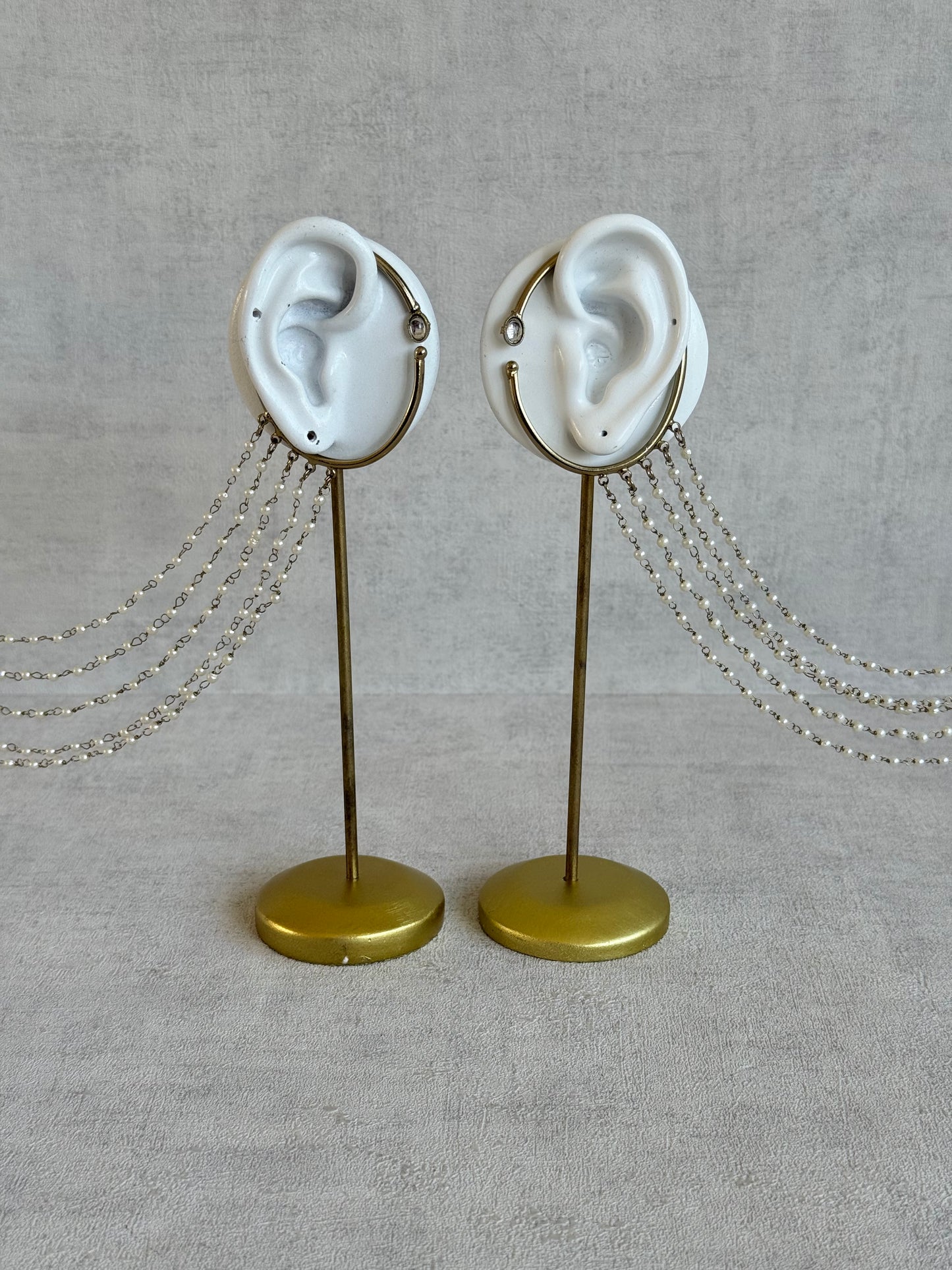 Ayura Designs Anvika Hair Chain Ear Cuffs with Pearl Sahare – Gold Finish & Pearl Detailing