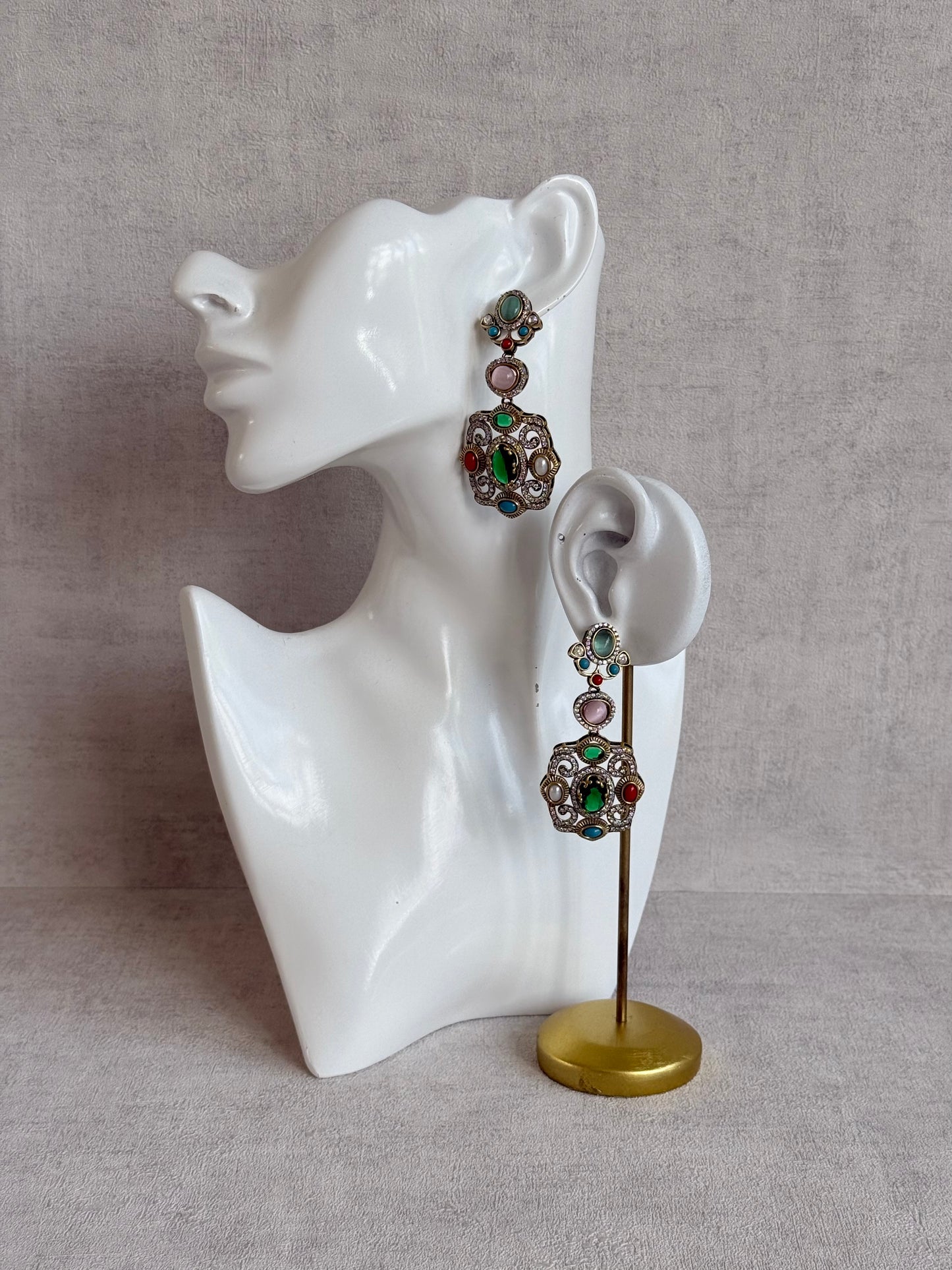 Ayura Designs Ella Statement Earrings – Multicolour Stones & Crystal Detailing