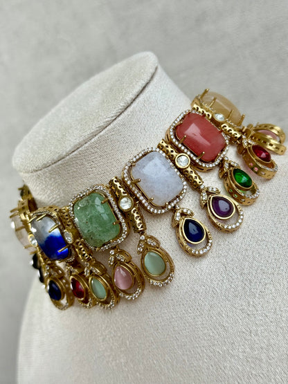 Ayura Designs Adelaide Necklace Set with Earrings – Multicolour Moissanite with Green Stone Drop Earrings