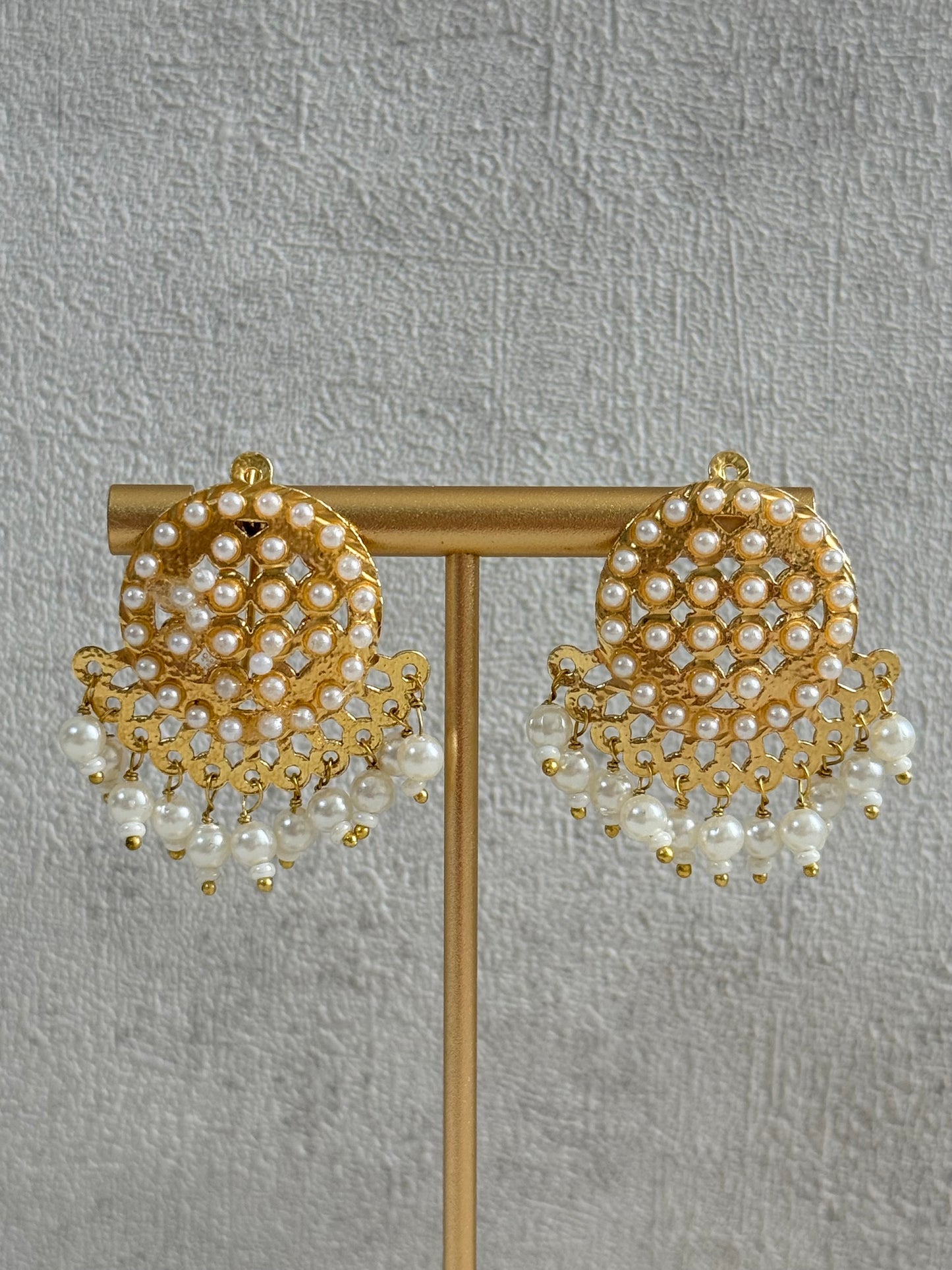 Ayura Designs Riwaaz Earrings – Pearl Stud Earrings with Antique Gold Filigree & Pearl Drops
