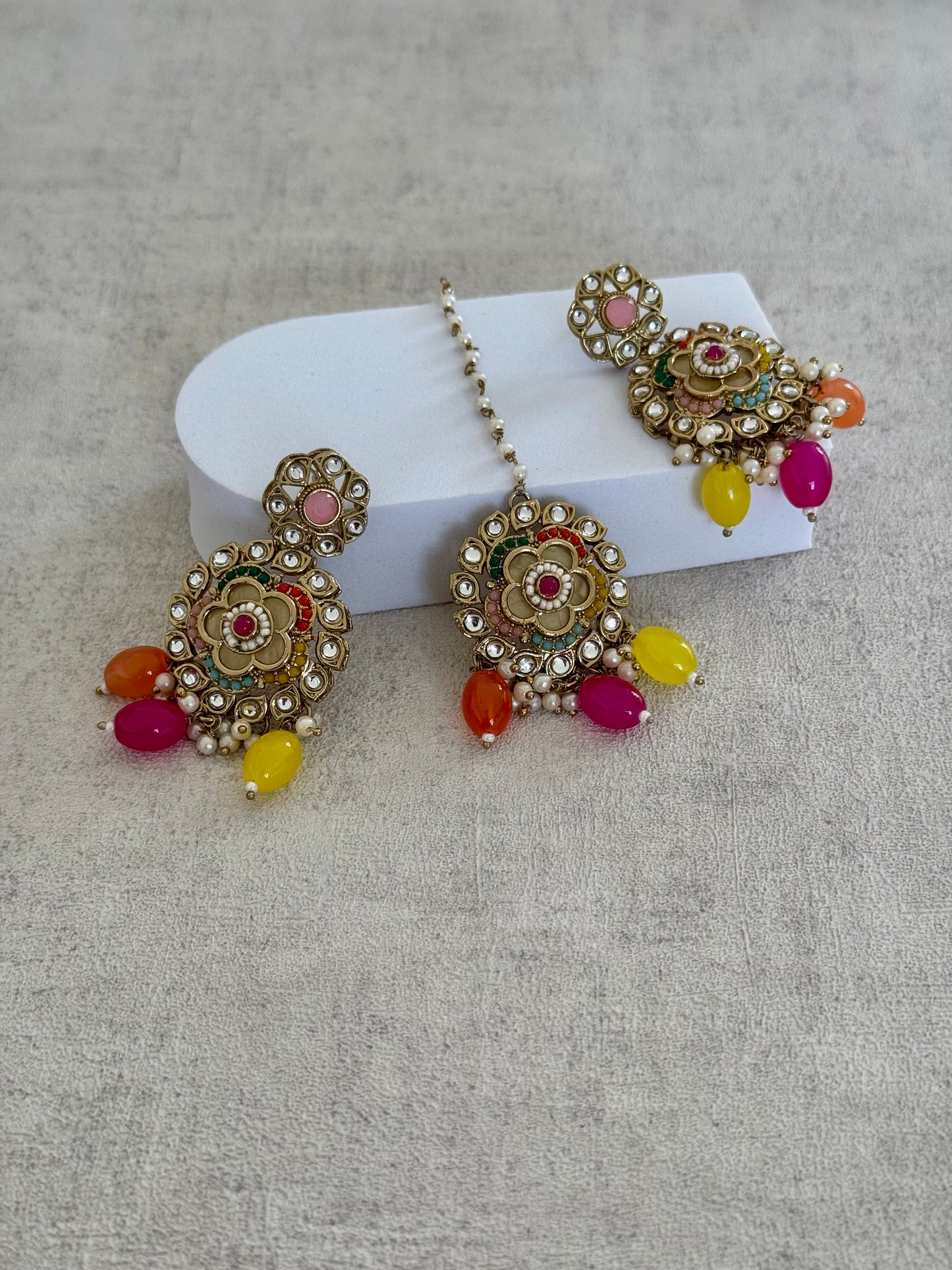 Ayura Designs Suroor Set – Multi-Colored Kundan & Pearl Ensemble with Earrings & Tikka