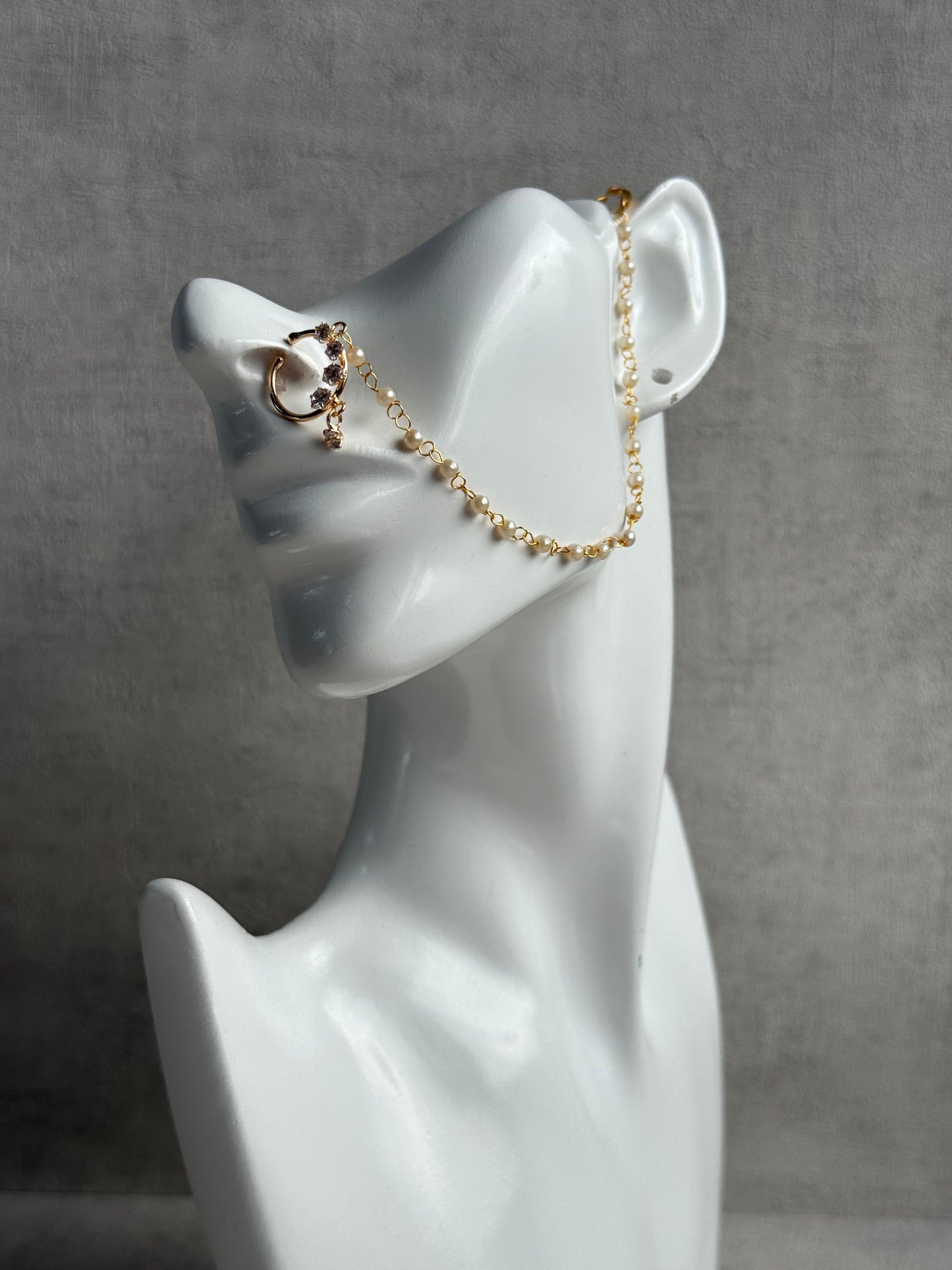Ayura Designs Sia Nose Ring – Crystal-Studded Adjustable Ring with Pearl Chain