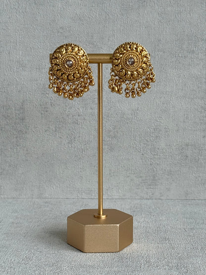 Ayura Designs Deesha Stud Earrings – Gold Finish with Crystal & Ghungroo Detailing