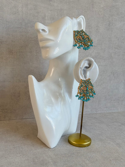 Ayura Designs Shanza Earrings – Turquoise Beaded Statement Earrings with Pearl Detailing & Crystal Drops