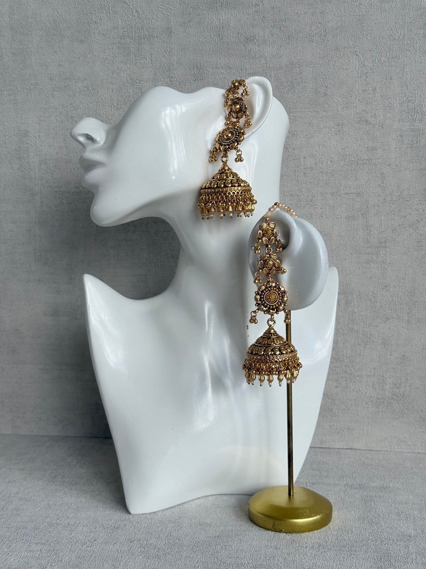 Ayura Designs Amani Sahare Jhumkis – Antique Gold Finish