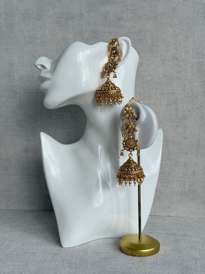 Ayura Designs Amani Sahare Jhumkis – Antique Gold Finish