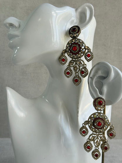 Ayura Designs Vanika Earrings – Ruby Red & Champagne Crystal Gold Finish