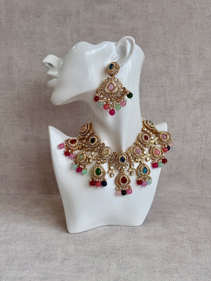 Ayura Designs Janvi Set with Necklace, Earrings & Tikka – Kundan Detailing, Multicolour Beads & Pearl Drops