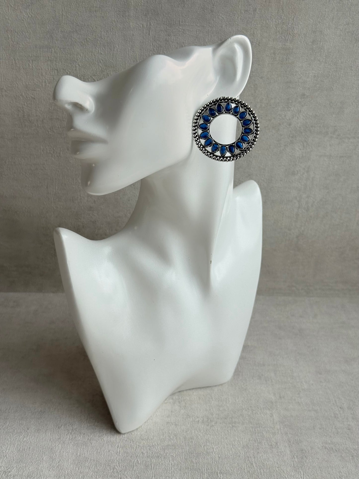 Ayura Designs Kesar Studs – Statement Oxidised Stud Earrings with Ink Blue Stones
