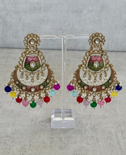 Ayura Designs Safa Antique Gold-Plated Chandbali Earrings with Pearl and Blue Bead Accents