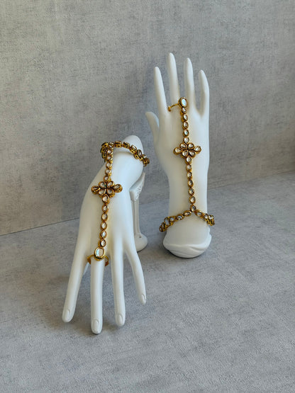 Ayura Designs Raina Haathphool – Kundan Hand Ornament with Floral Motif & Enamel Detailing