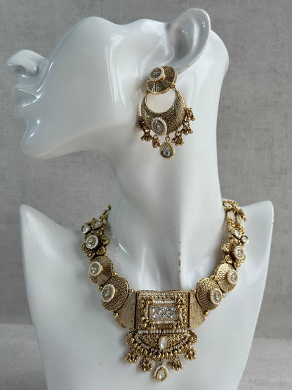 Ayura Designs Purvi Set – Necklace & Earrings with Antique Gold Filigree, Ivory & Pearl Detailing
