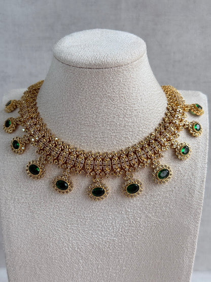 Ayura Designs Elisha Necklace Set with Earrings – Emerald Green & Crystal Stone Detailing