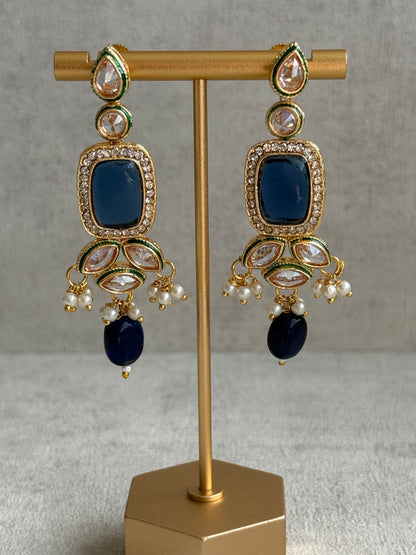 Ayura Designs Raaz Set with Necklace & Earrings – Ink Blue Stones, Kundan Detailing & Antique Gold Finish