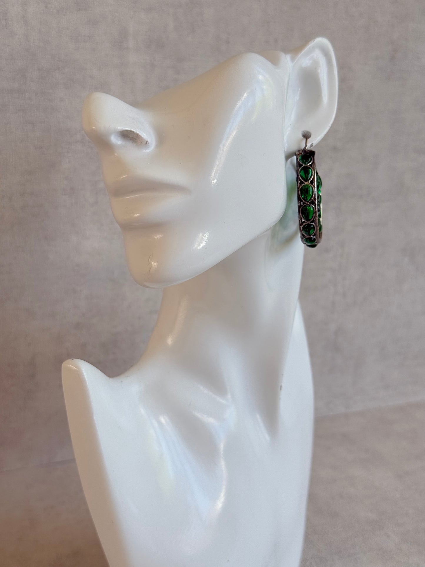 Ayura Designs Nureh Earrings – Dual Tone Floral Hoop Earrings with Emerald Green Stones & Cutwork Detailing