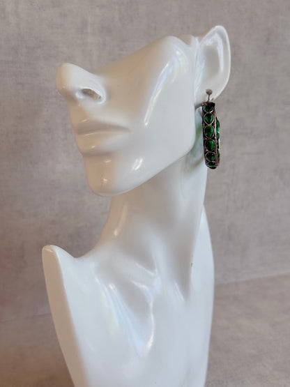 Ayura Designs Nureh Earrings – Dual Tone Floral Hoop Earrings with Emerald Green Stones & Cutwork Detailing