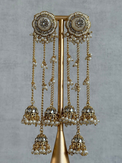 Ayura Designs Saivi Earrings – Mirror Cut Duster Earrings with Jhumki Drops & Pearl Detailing