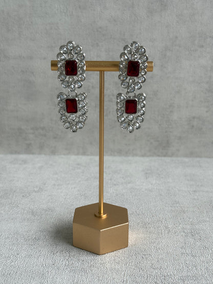 Ayura Designs Zinnia Set – Necklace, Earrings & Tikka with Ruby Red Stones and Mirror-Cut Polki in Silver Finish