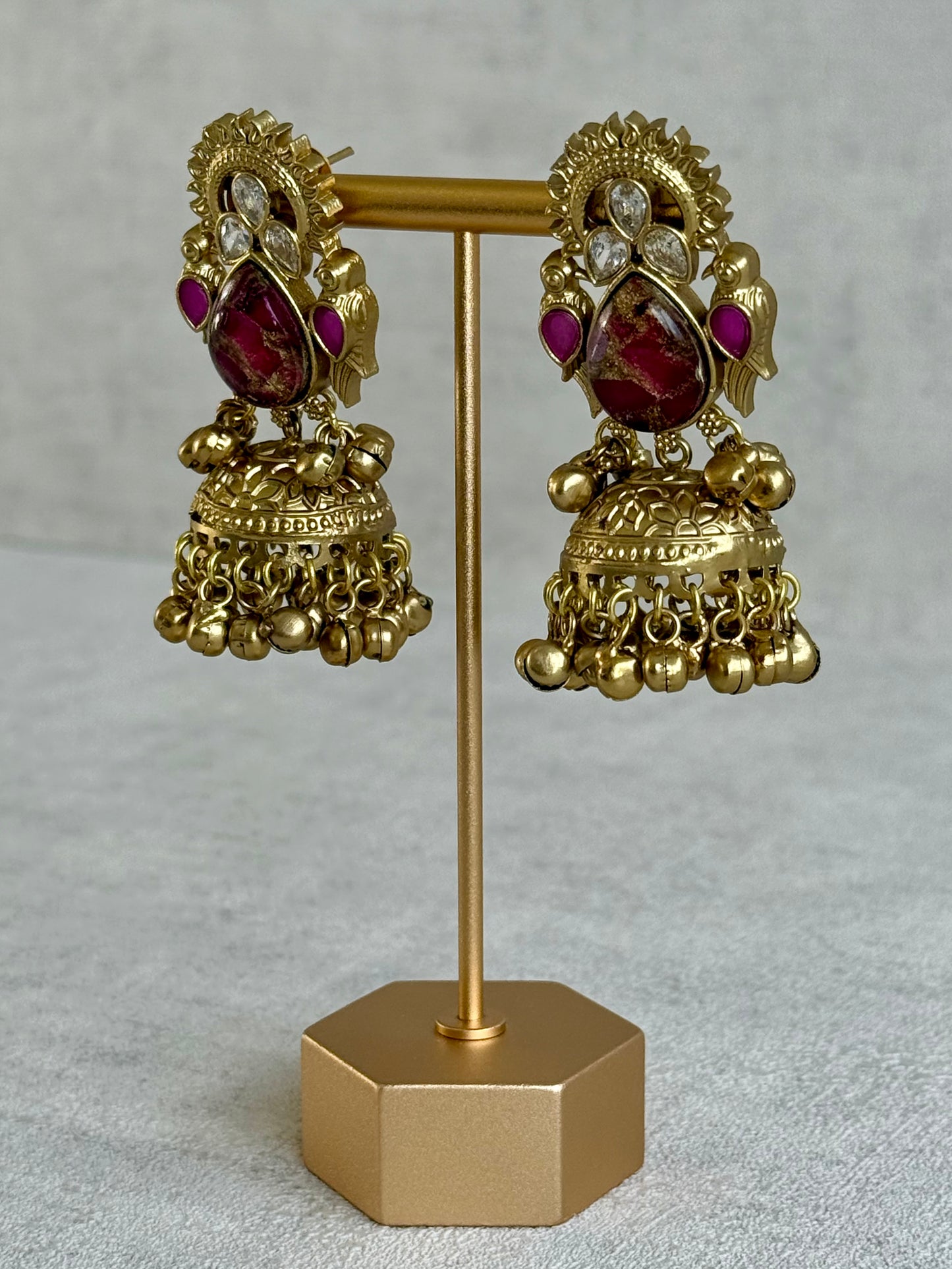 Ayura Designs Avleen Earrings – Berry Pink Marble with Antique Gold Finish & Kundan Detailing
