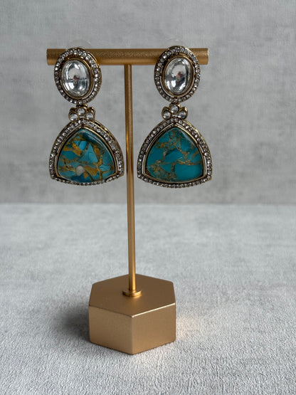 Ayura Designs Florence Earrings – Mirror Cut Studs with Turquoise Marble Resin & Crystal Borders