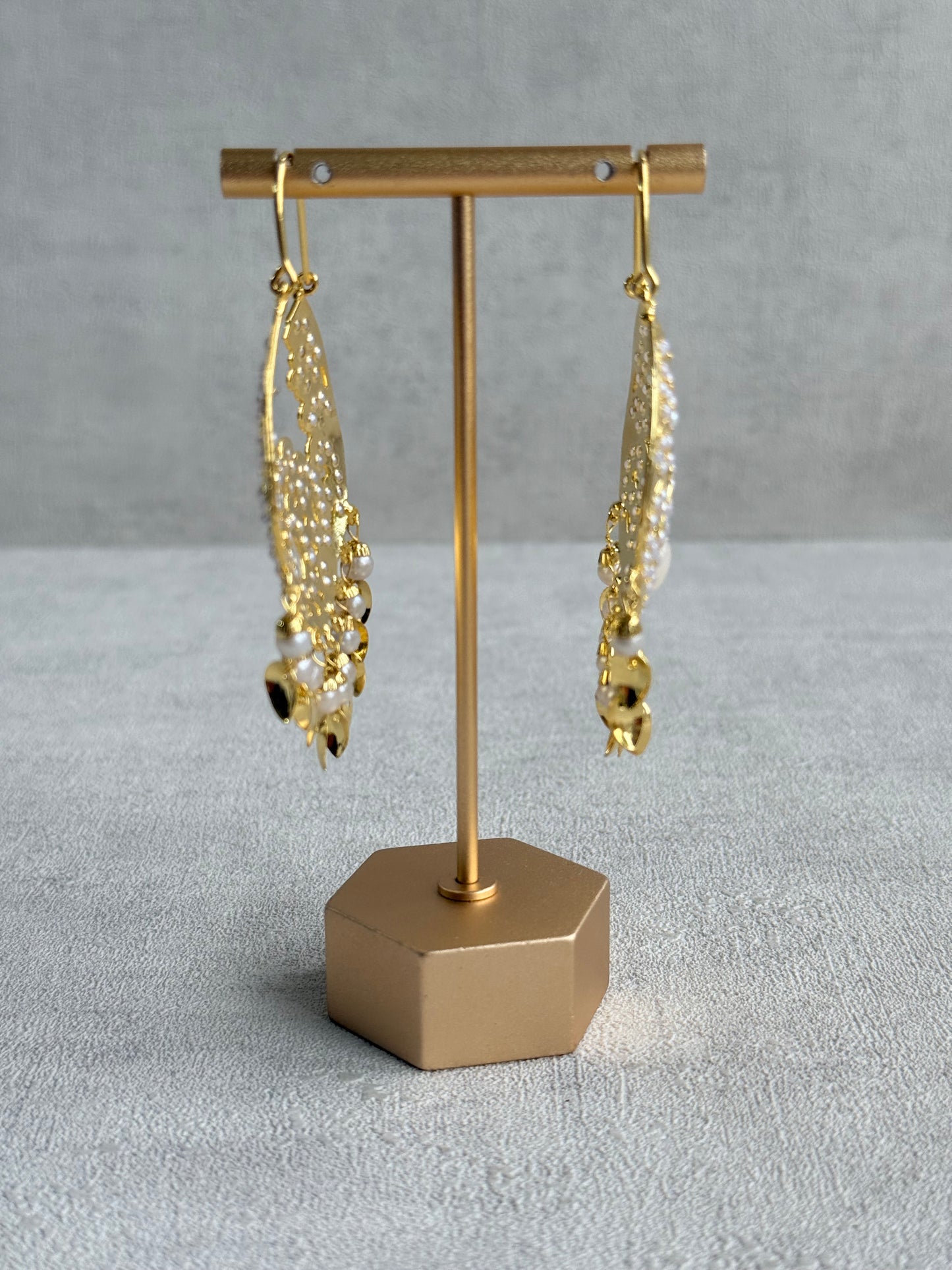 Ayura Designs Nimrat Balis – Ivory Pearls with Pippal Patti & Gold Finish