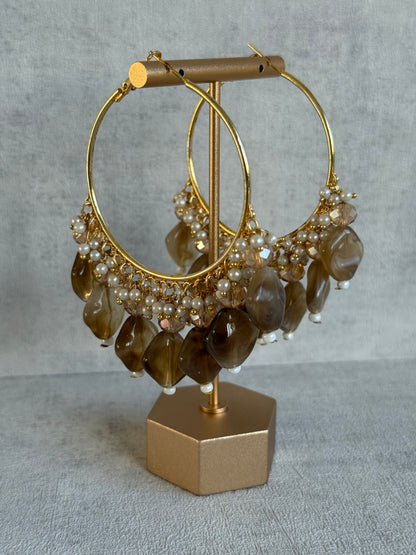 Ayura Designs Heer Balis – Gold Hoops with Mocha Marble Beads, Pearls & Crystal Detailing