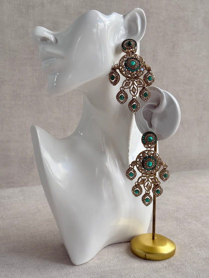 Ayura Designs Vanika Earrings – Teal Green & Champagne Crystal Gold Finish