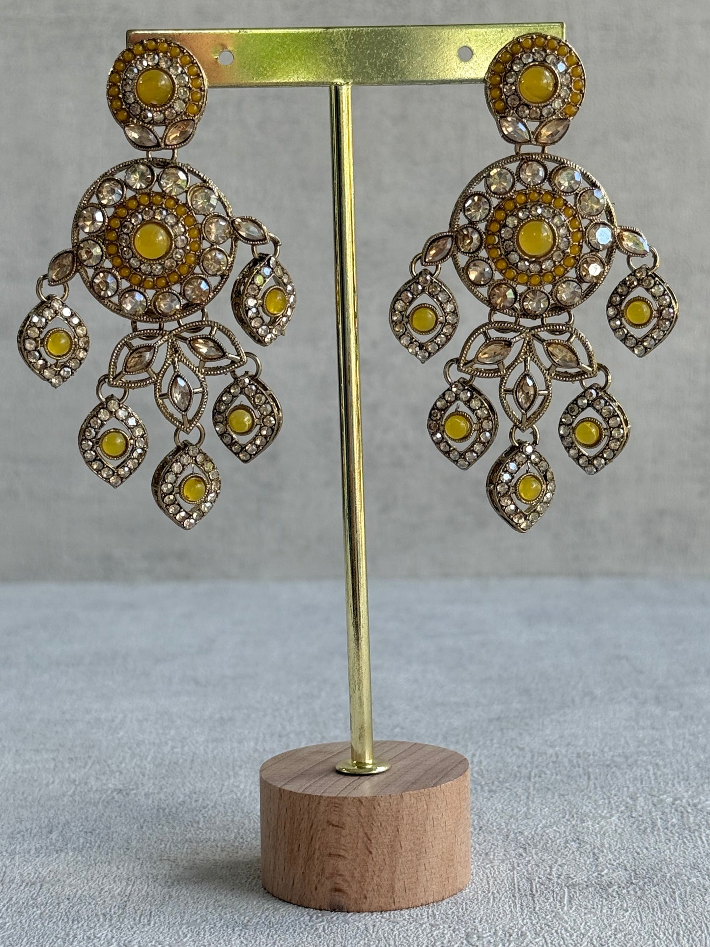 Ayura Designs Vanika Earrings – Marigold & Champagne Crystal Gold Finish