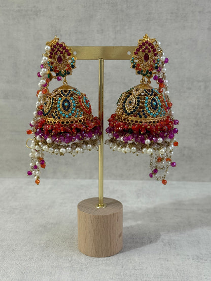 Ayura Designs Noor Set – Choker, Jhumkis with Sahare & Tikka in Multicolour with Pearl Detailing