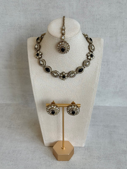 Ayura Designs Ivy Necklace Set with Studs & Tikka – Black Kundan Detailing