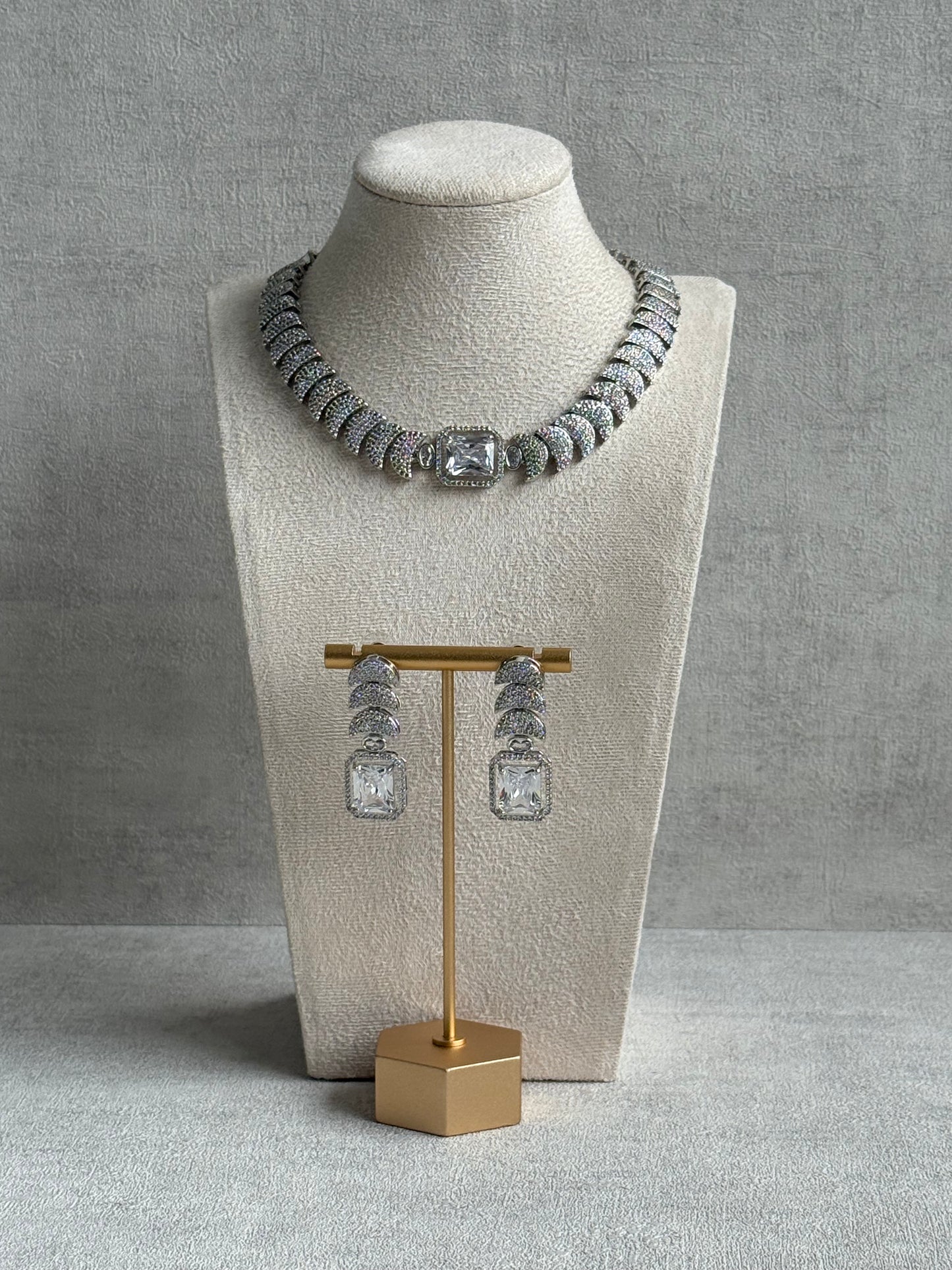 Ayura Designs Arabella Set – Silver Necklace & Earrings with Moissanite Stones