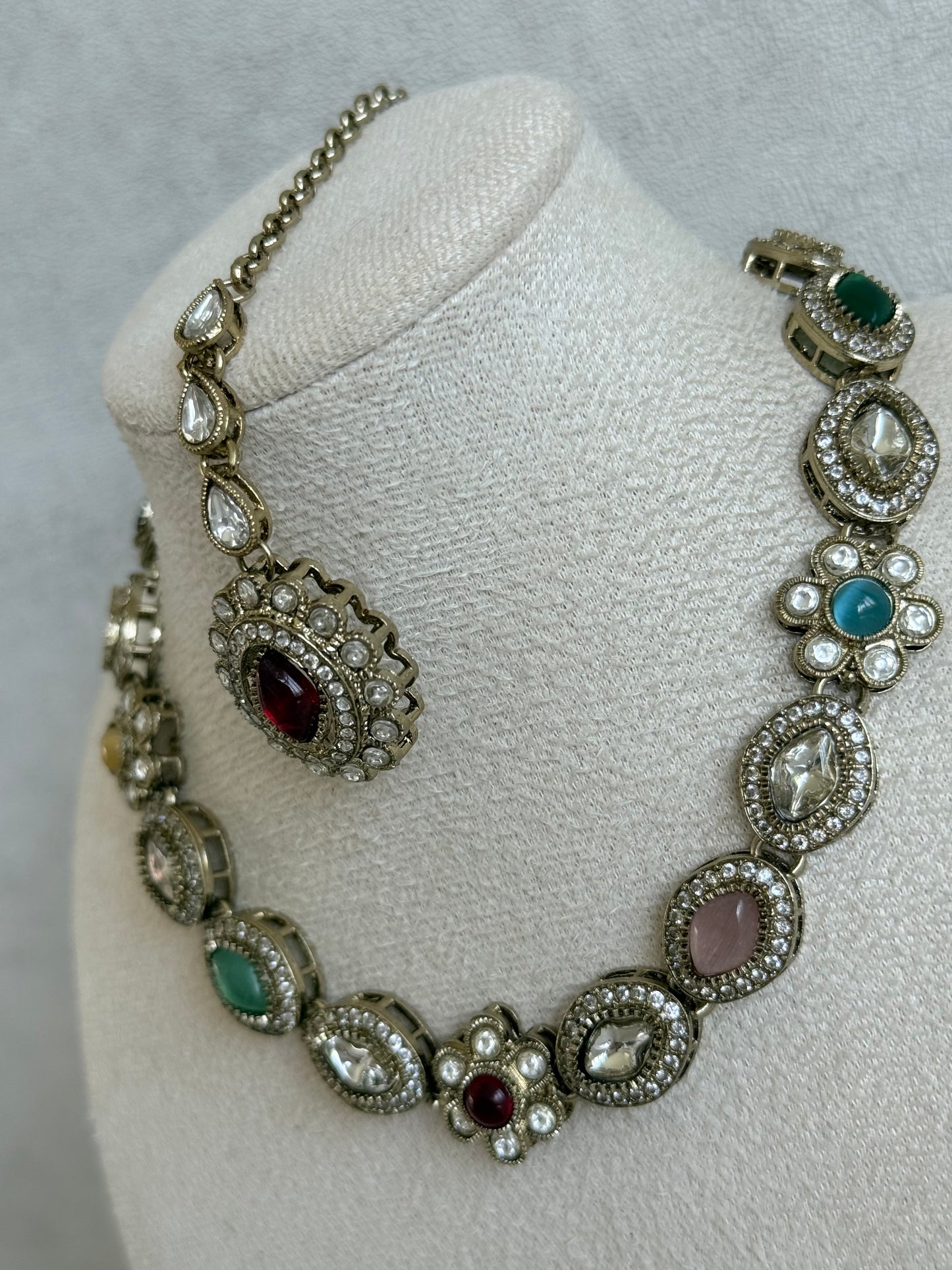 Ayura Designs Ivy Necklace Set with Studs & Tikka – Multicolour Kundan Detailing