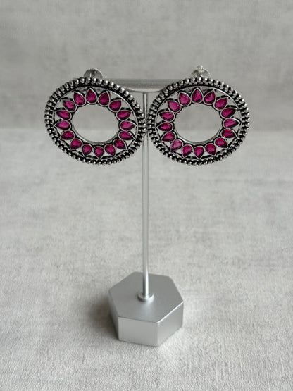 Ayura Designs Kesar Studs – Statement Oxidised Stud Earrings with Fuchsia Pink Stones