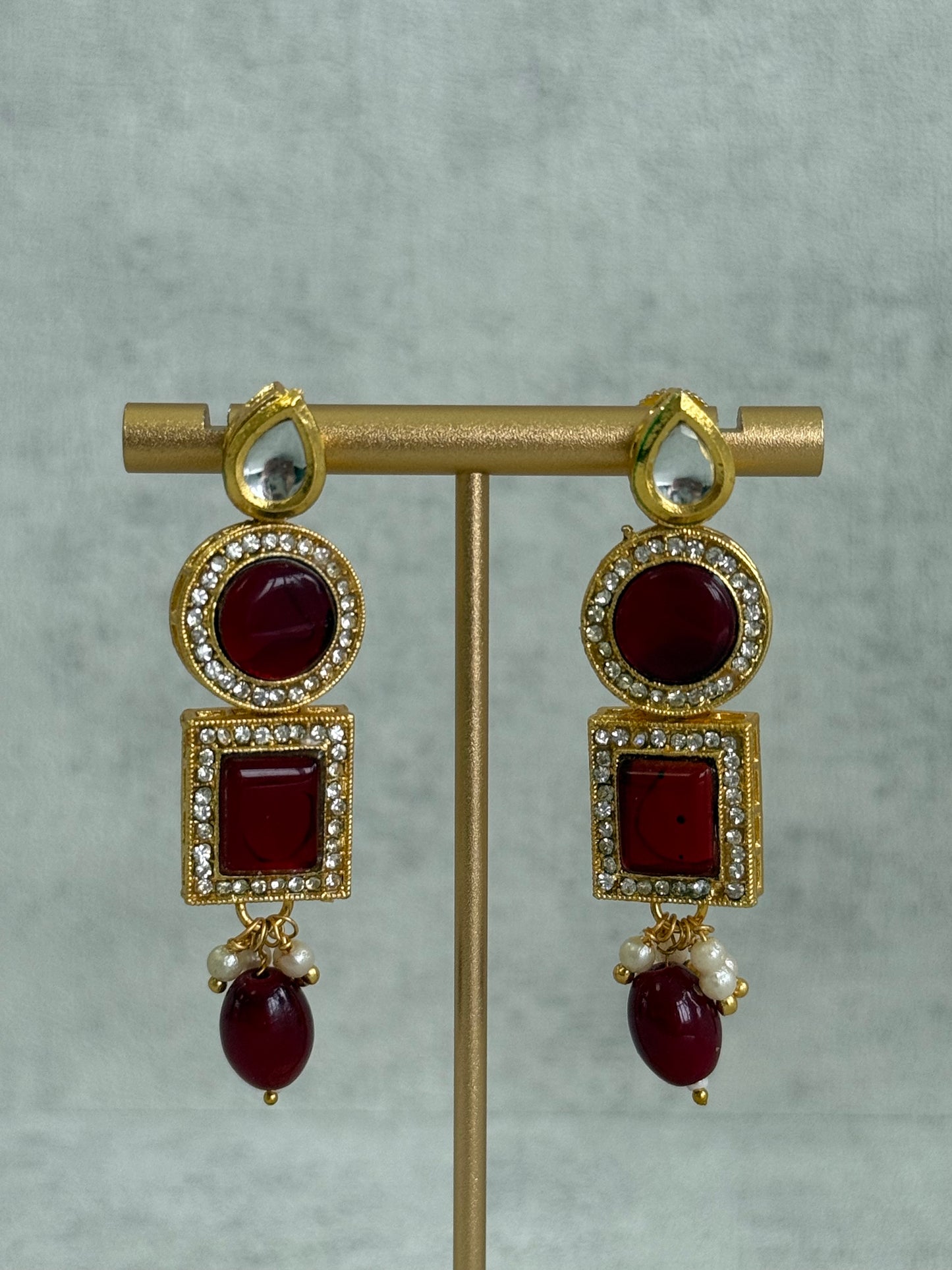 Ayura Designs Ishi Set With Choker, Earrings & Tikka – Kundan Stones With Deep Maroon Beads