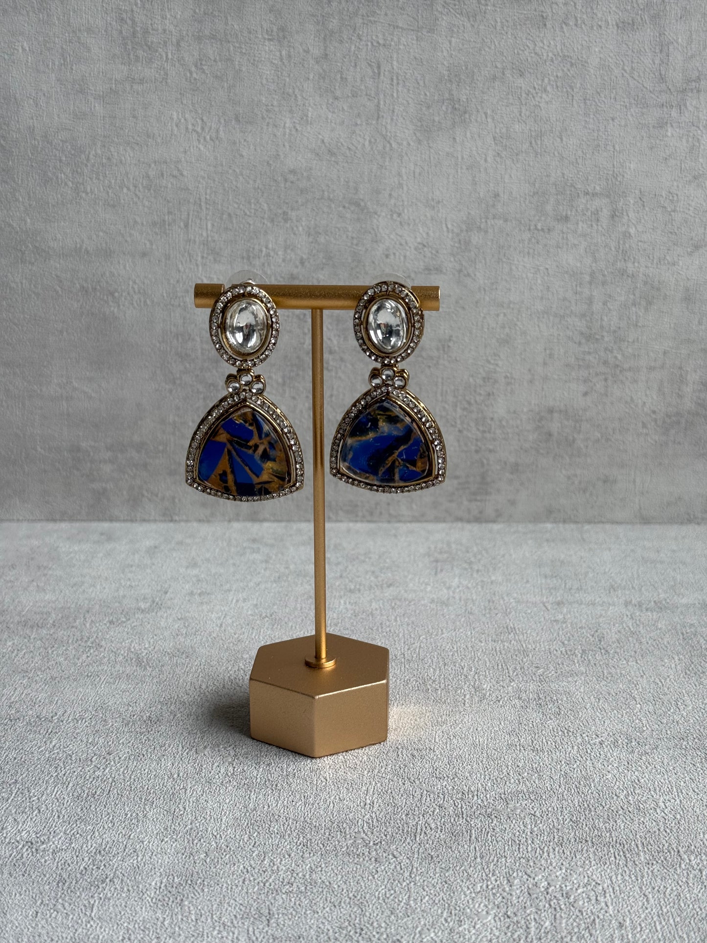 Ayura Designs Florence Earrings – mirror cut studs with Deep Ink Blue Marble Resin & Crystal Borders