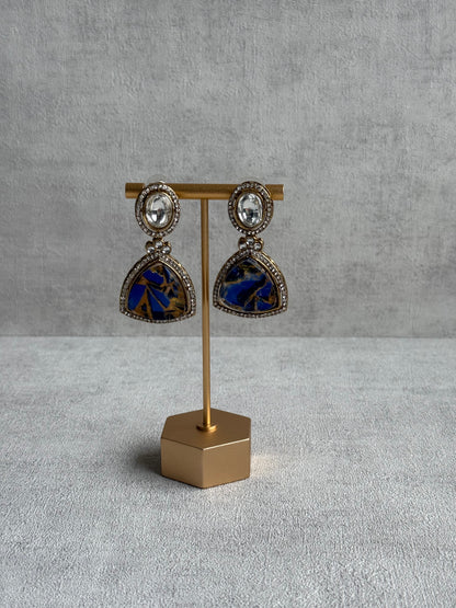 Ayura Designs Florence Earrings – mirror cut studs with Deep Ink Blue Marble Resin & Crystal Borders