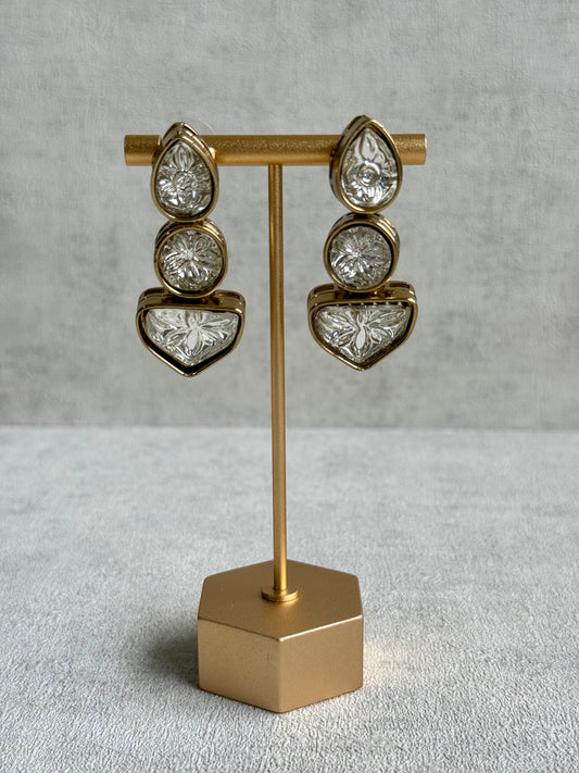 Ayura Designs Zella Earrings – Carved Crystal with Gold Frame Detailing