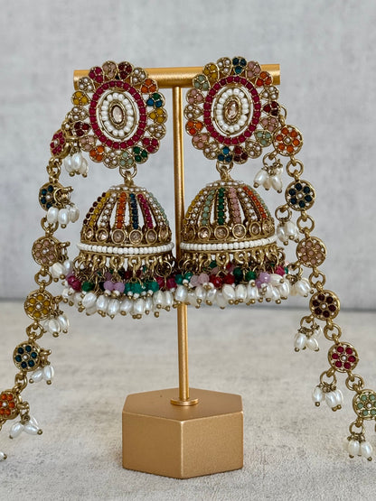 Ayura Designs Satrang Jhumkis – Kundan & Pearl with Multicolor Beaded Sahare