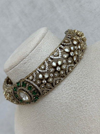 Ayura Designs Genevieve Choker Set with Studs – Emerald Green Crystal Kundan in Antique Gold